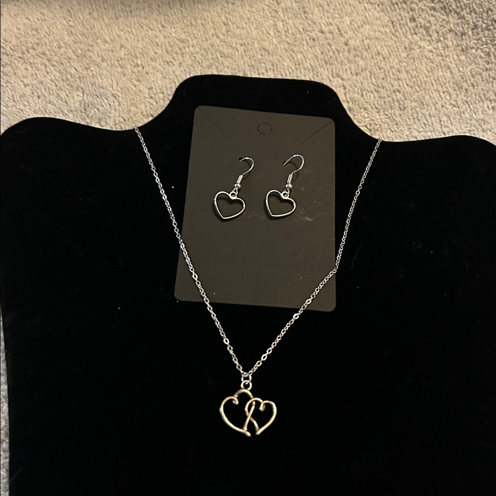 Silver Heart Necklace and Earring Set Delicate